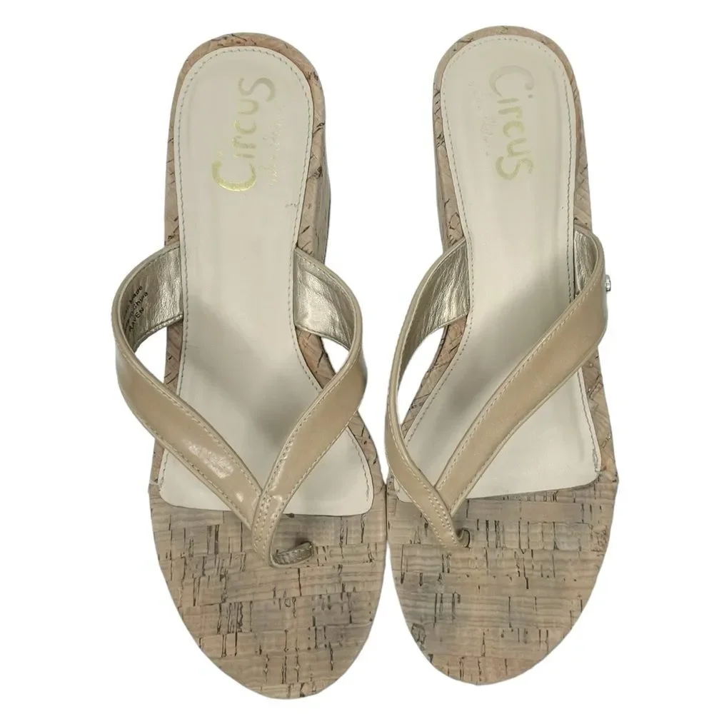 Circus by Sam Edelman Raven Platform Wedges sz 10 * Cork Sole Tan Khaki Patent